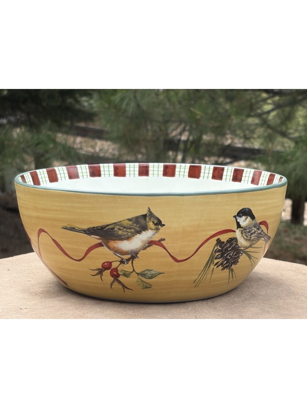 Lenox Winter Greetings Everyday 10” Large Serving Bowl Ribbon Birds Cardinal